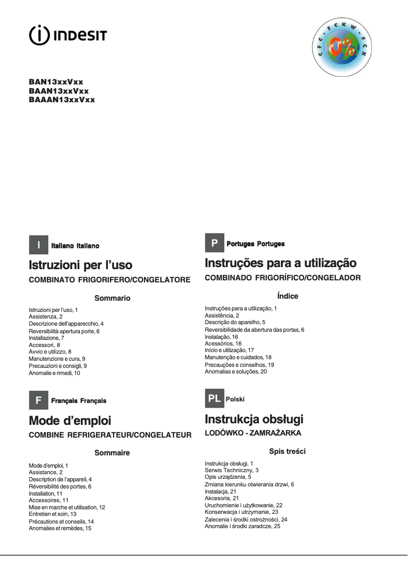 Page n°1 - Manuel utilisateur Indesit BAAN 13 VS (FR)