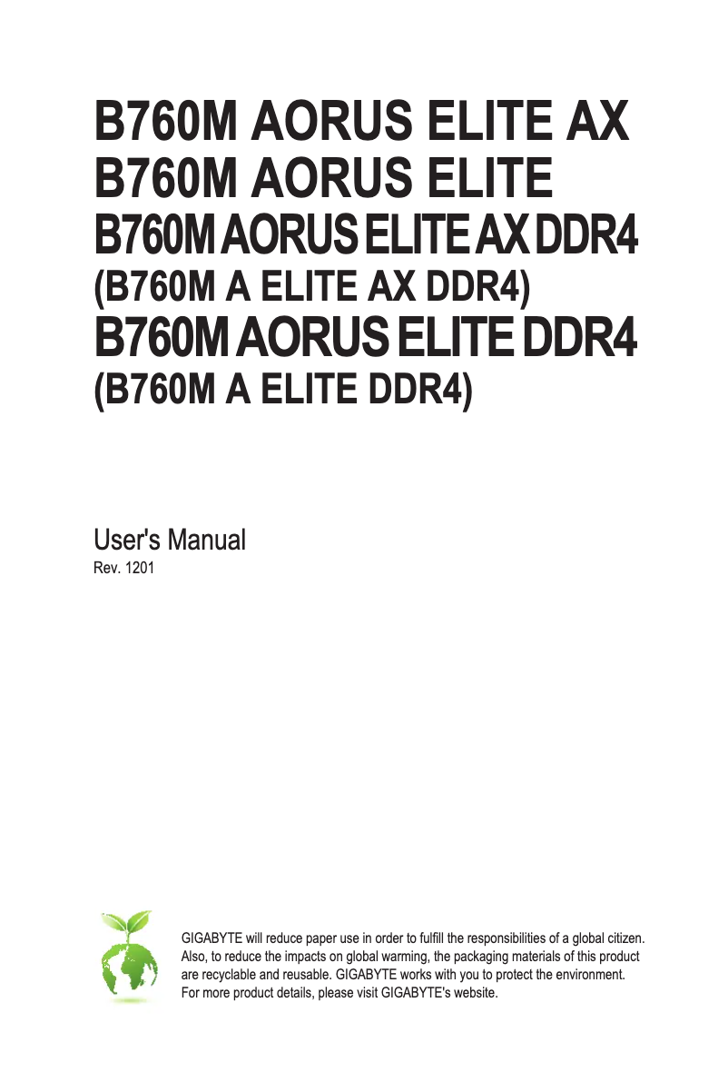 Página 1 del manual Manual de usuario Gigabyte B760M Aorus Elite DDR4