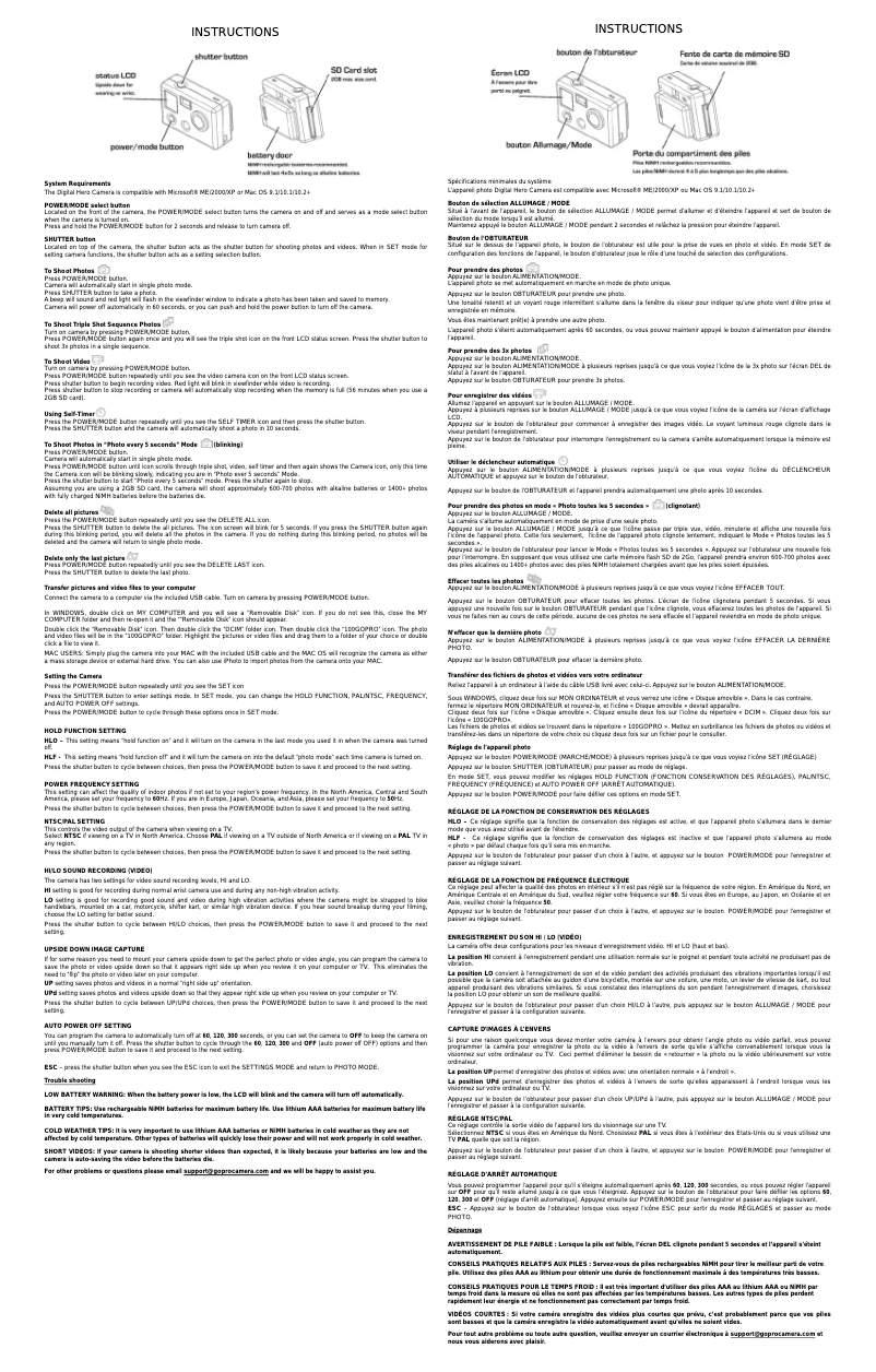 Page 1 de la notice Manuel utilisateur GoPro Digital Hero