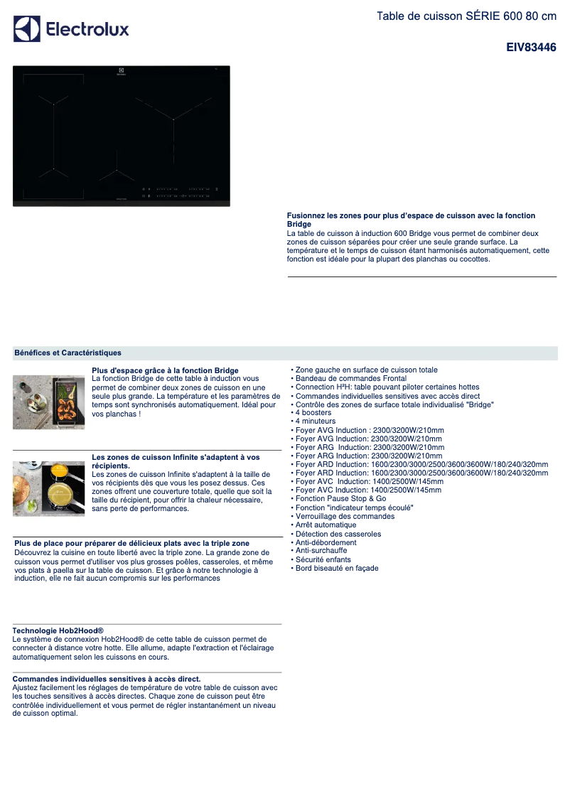 Page 1 de la notice Fiche technique Electrolux EIV83446