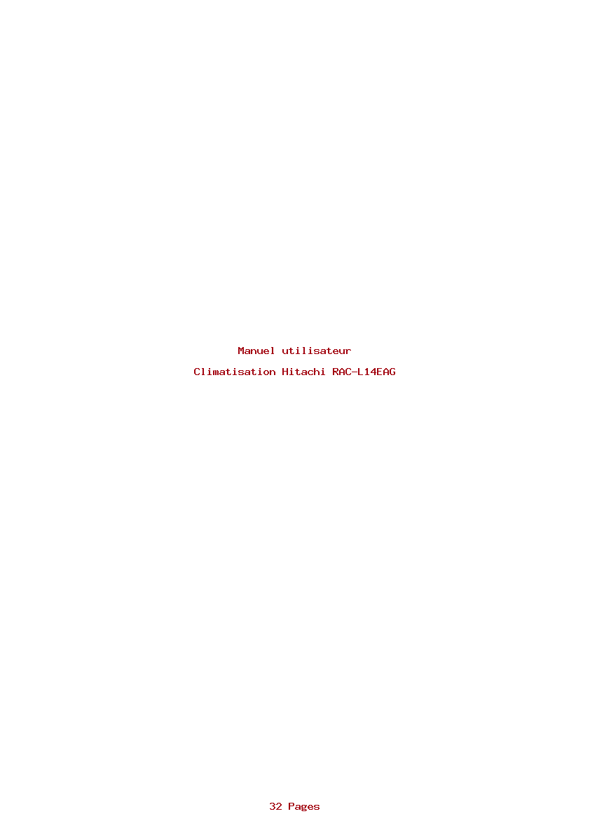 Page 1 de la notice Manuel utilisateur Hitachi RAC-L14EAG