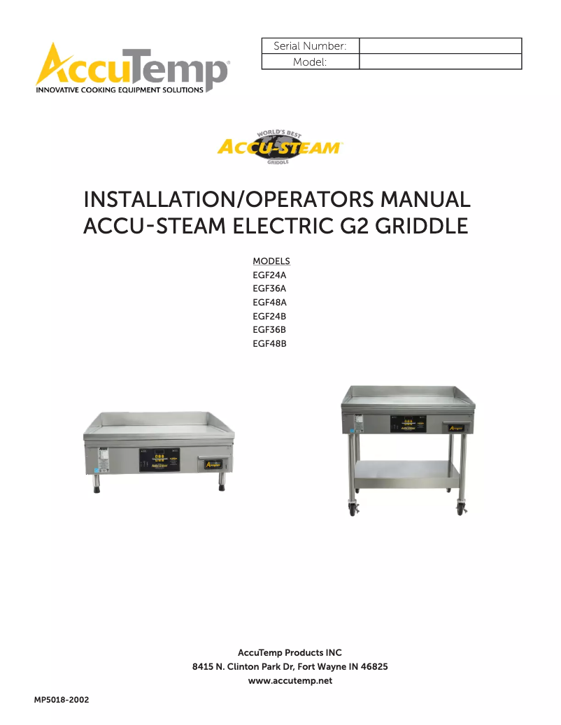 Page 1 de la notice Manuel utilisateur AccuTemp AccuSteam EGF2403B2450-T1