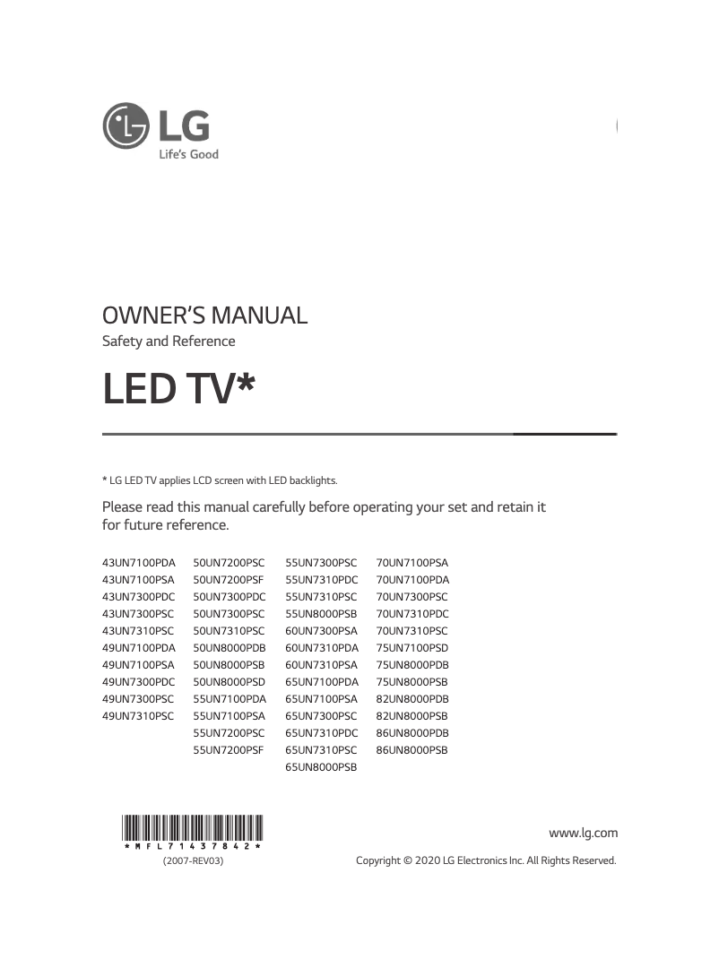 Page 1 of the manual User Manual LG 43UN7310PSC