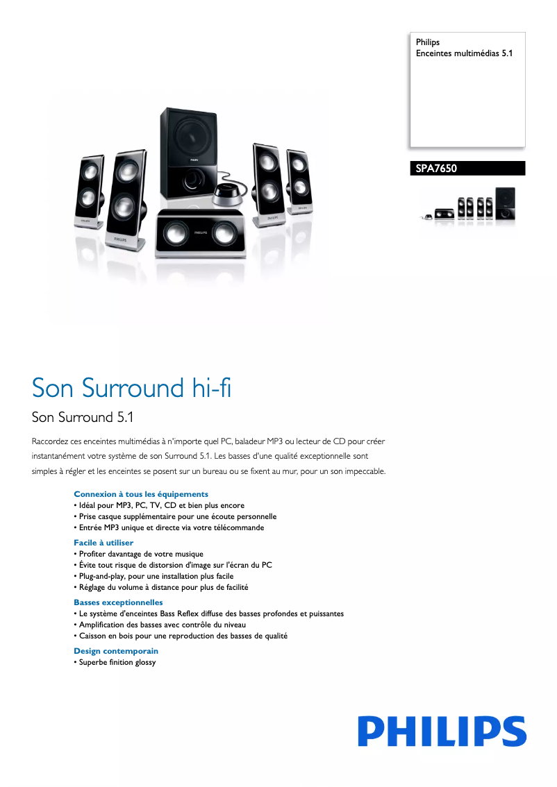Page 1 of the manual Technical Sheet Philips SPA7650