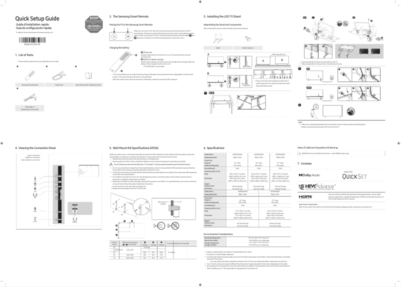 Page 1 de la notice Manuel utilisateur Samsung HG55BU800N
