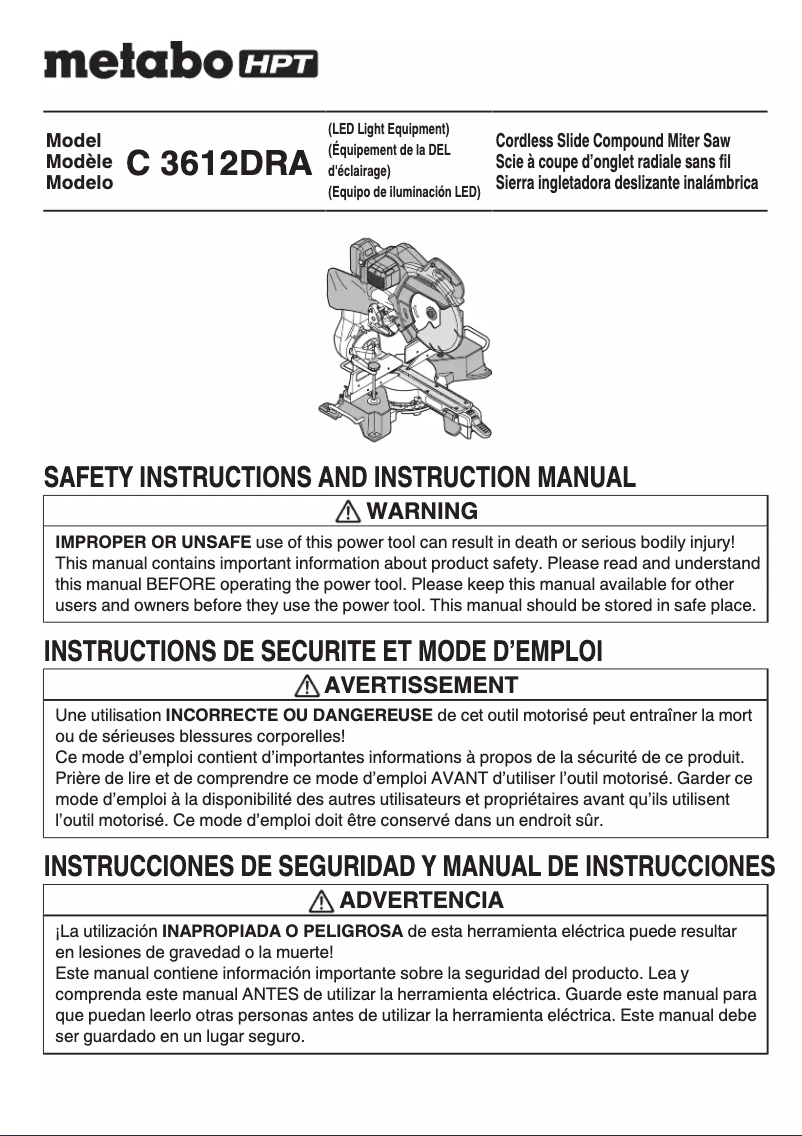 Page 1 of the manual User Manual HiKOKI C3612DRA