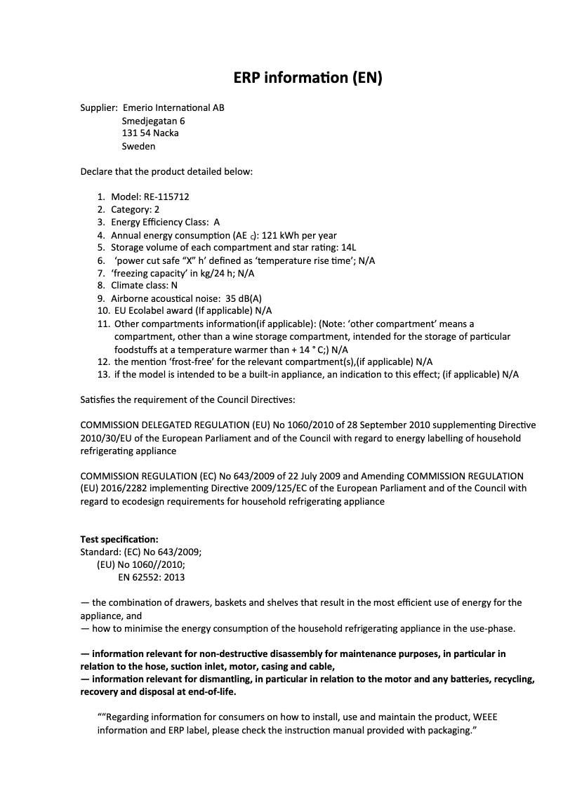 Página 1 del manual Ficha técnica Emerio RE-115712