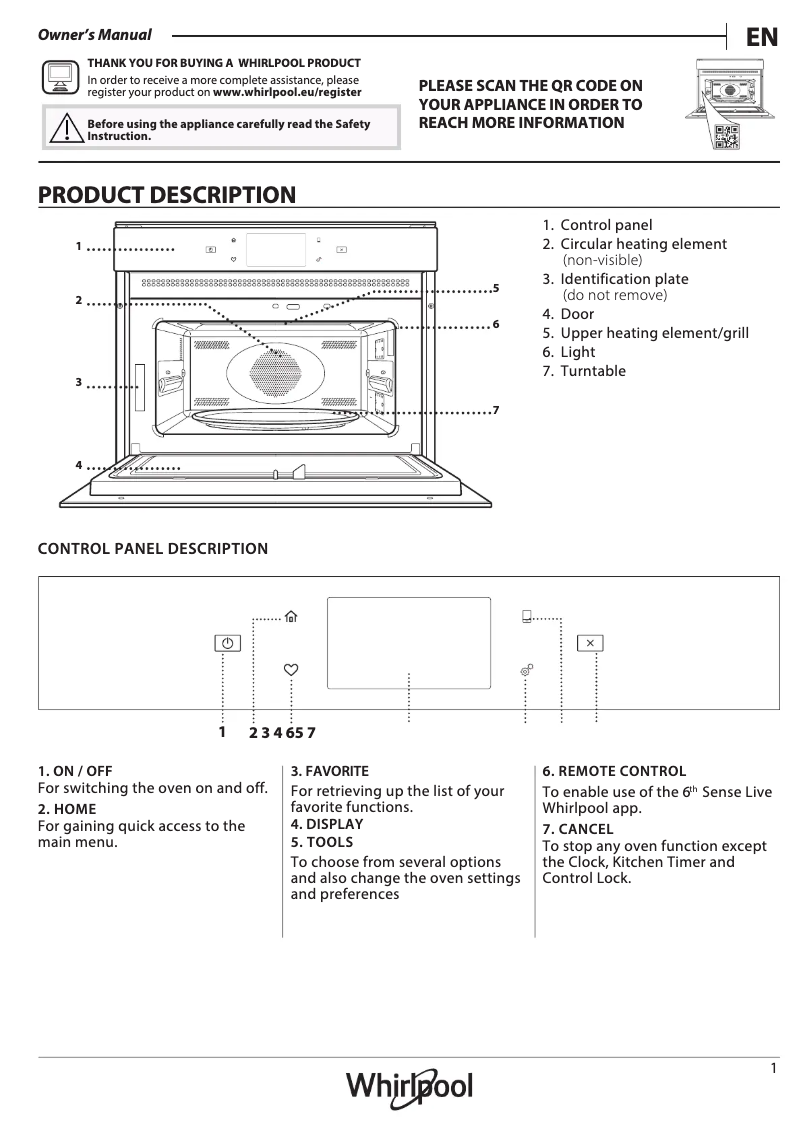 Página 1 del manual Guía de instalación Whirlpool W11I MW161 UK