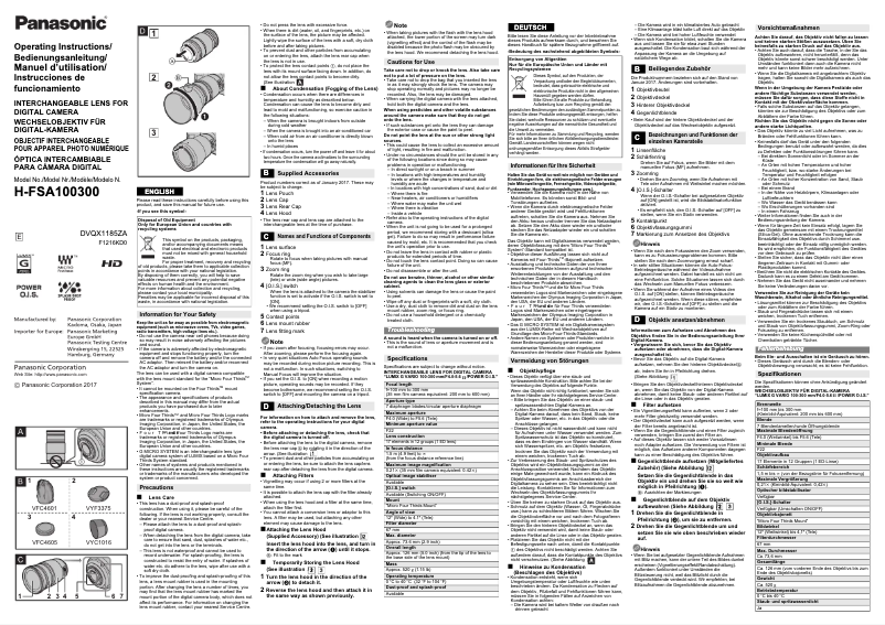 Page 1 de la notice Manuel utilisateur Panasonic Lumix G Vario 100-300mm f/4.0-5.6 II OIS