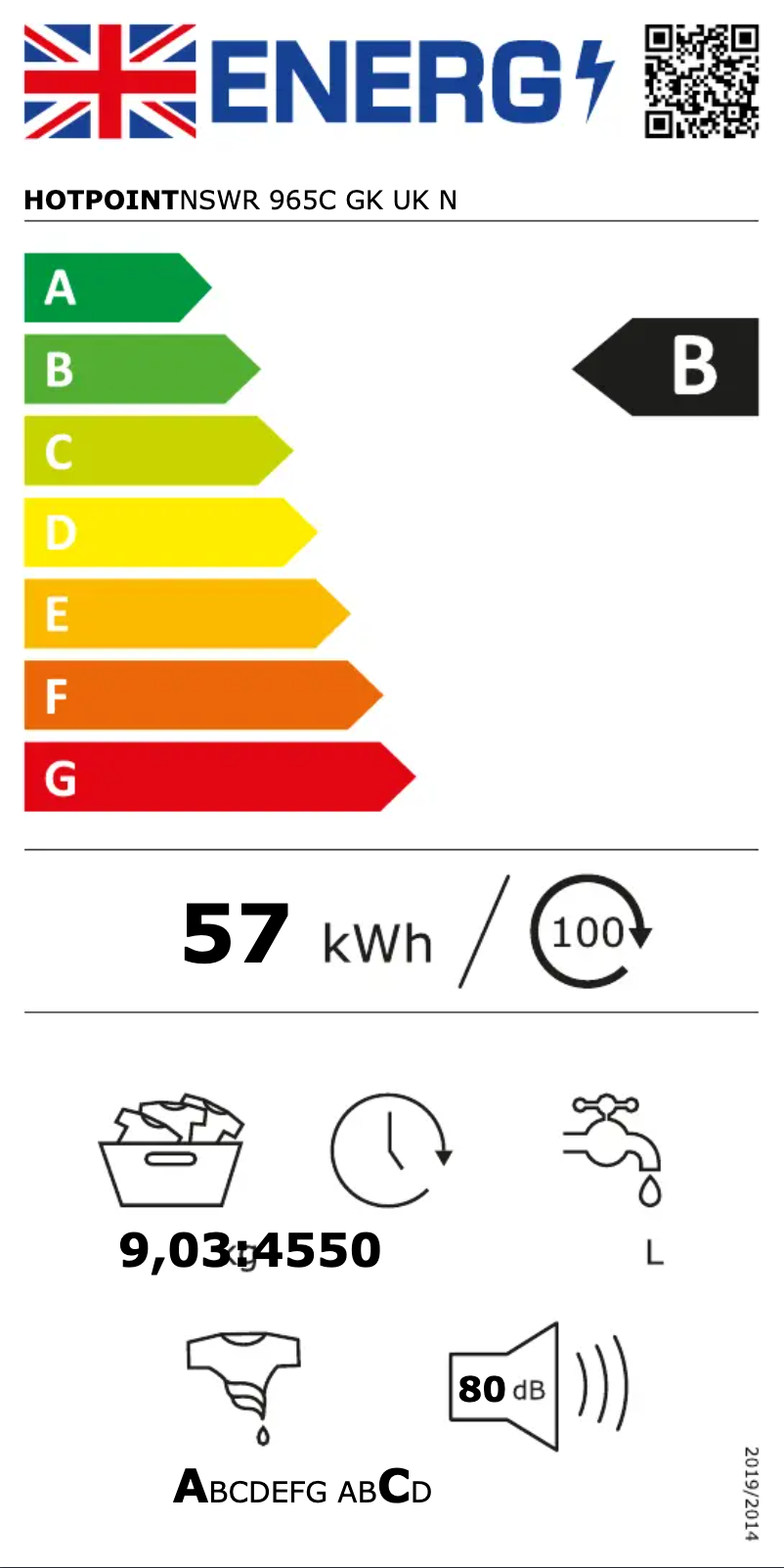 Página 1 del manual Etiqueta energética Hotpoint NSWR 965C GK UK N
