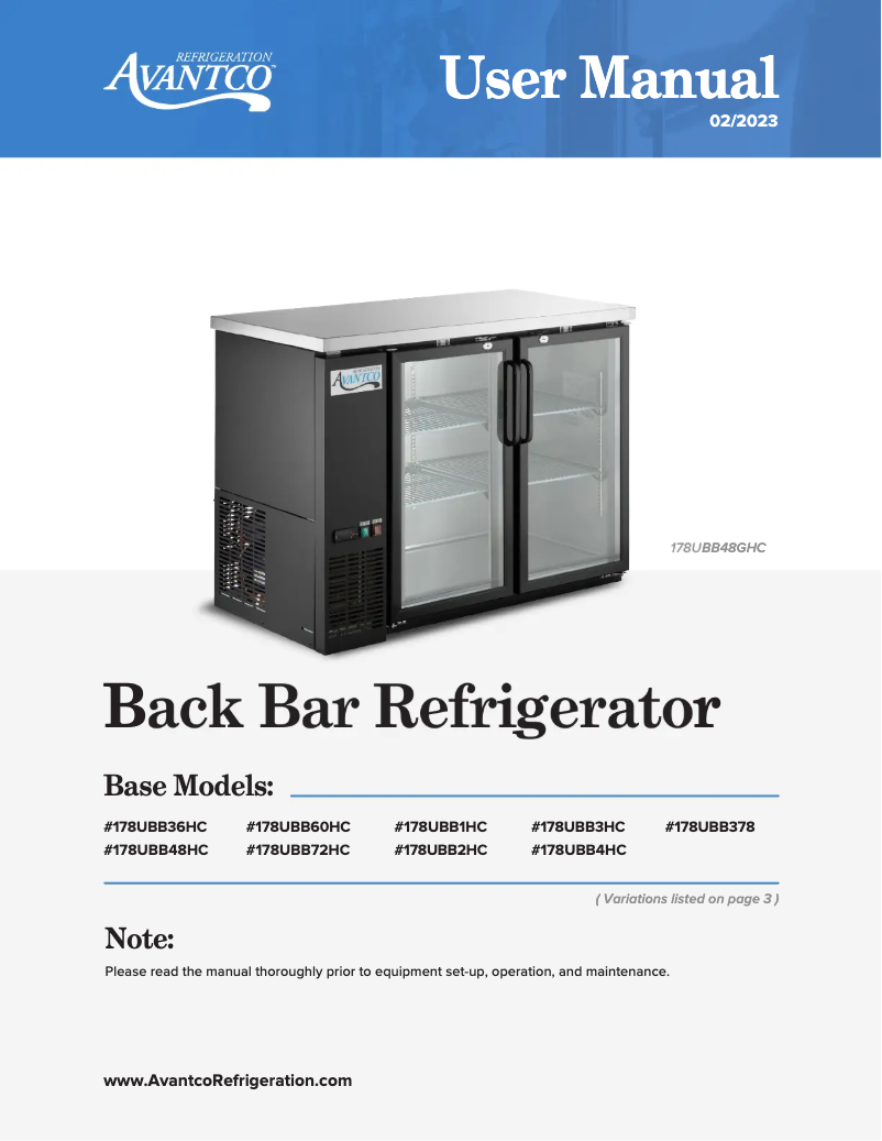 Página 1 del manual Manual de usuario Avantco UBB-2-HC