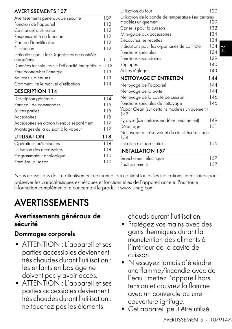 Page 1 de la notice Manuel utilisateur Smeg SO6102S3PG