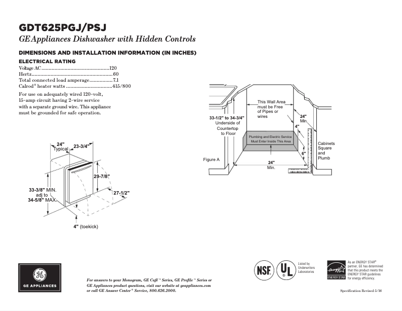 Página 1 del manual Ficha técnica GE GDT625PGJBB