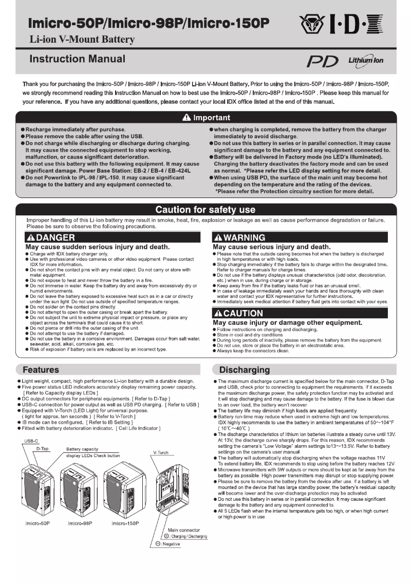 Page 1 de la notice Manuel utilisateur IDX Imicro-98