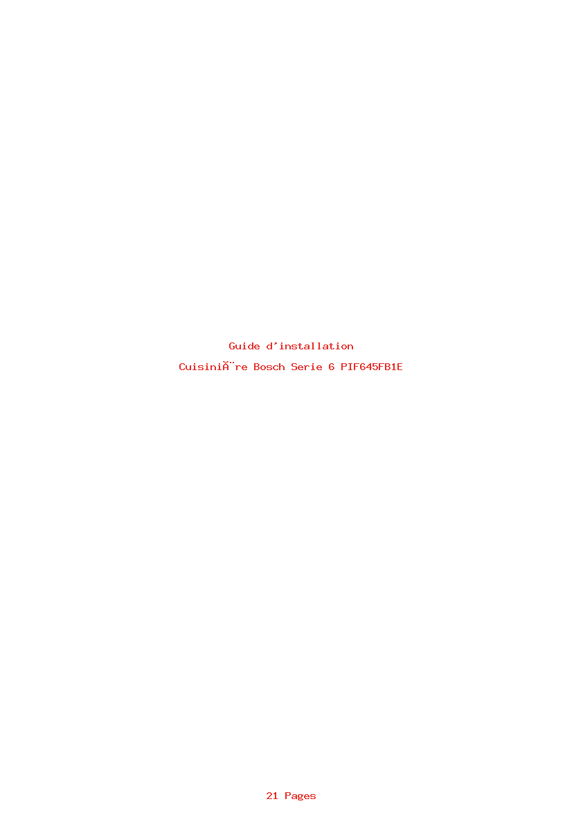 Page 1 de la notice Guide d'installation Bosch Serie 6 PIF645FB1E