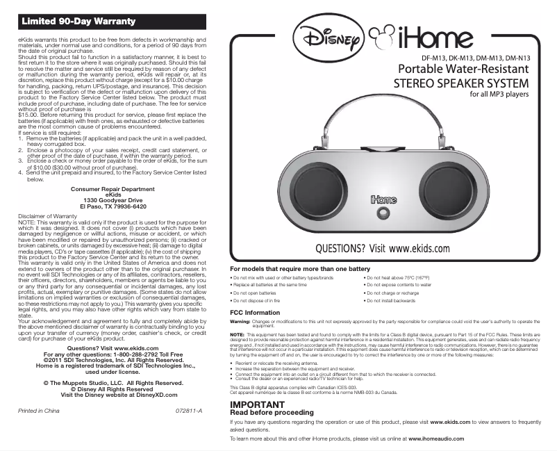 Page 1 de la notice Manuel utilisateur KIDdesigns DF-M13