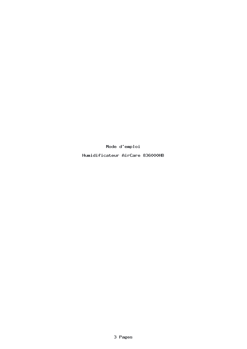 Page 1 de la notice Mode d'emploi AirCare 836000HB
