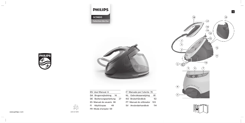 Page 1 of the manual Quick Start Guide Philips PerfectCare Elite Plus GC9675