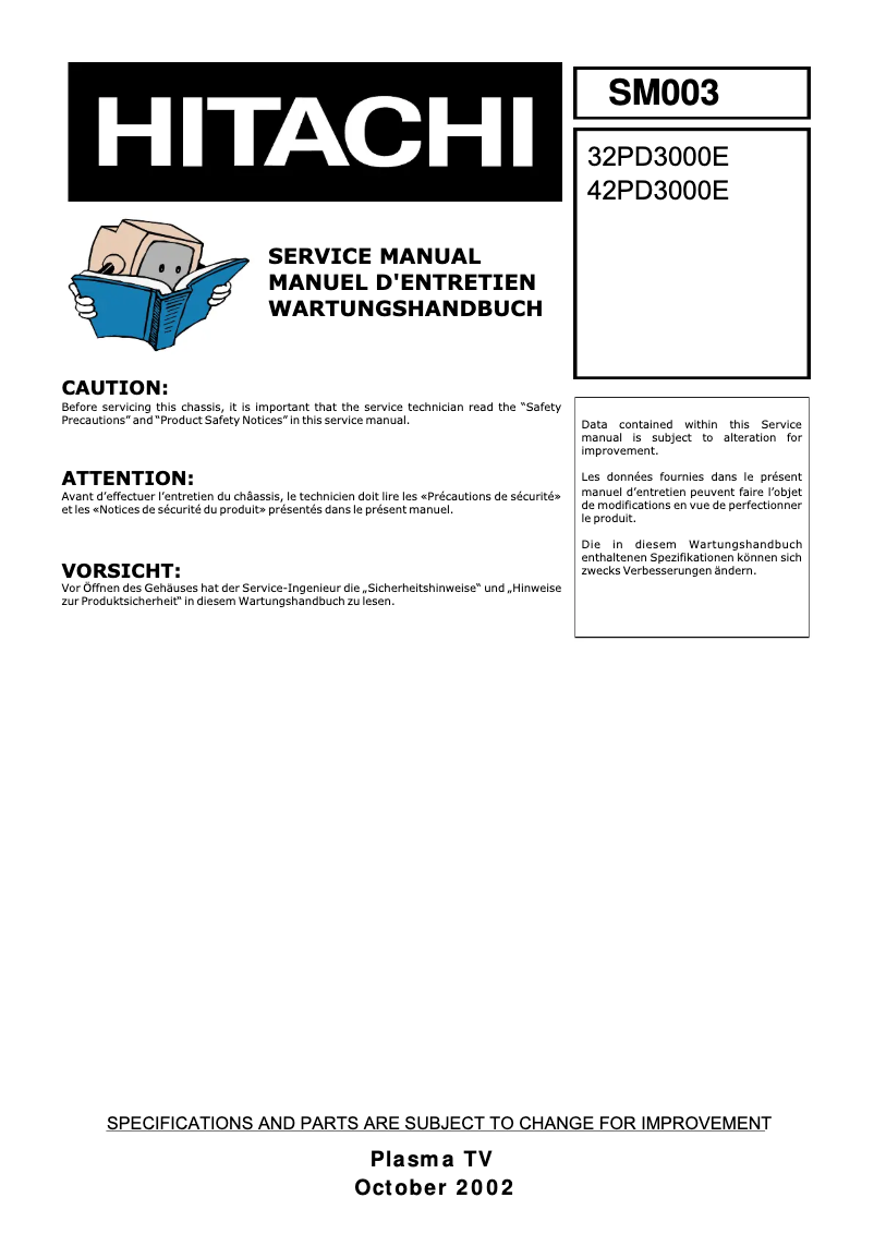 Page 1 de la notice Manuel utilisateur Hitachi 42PD3000