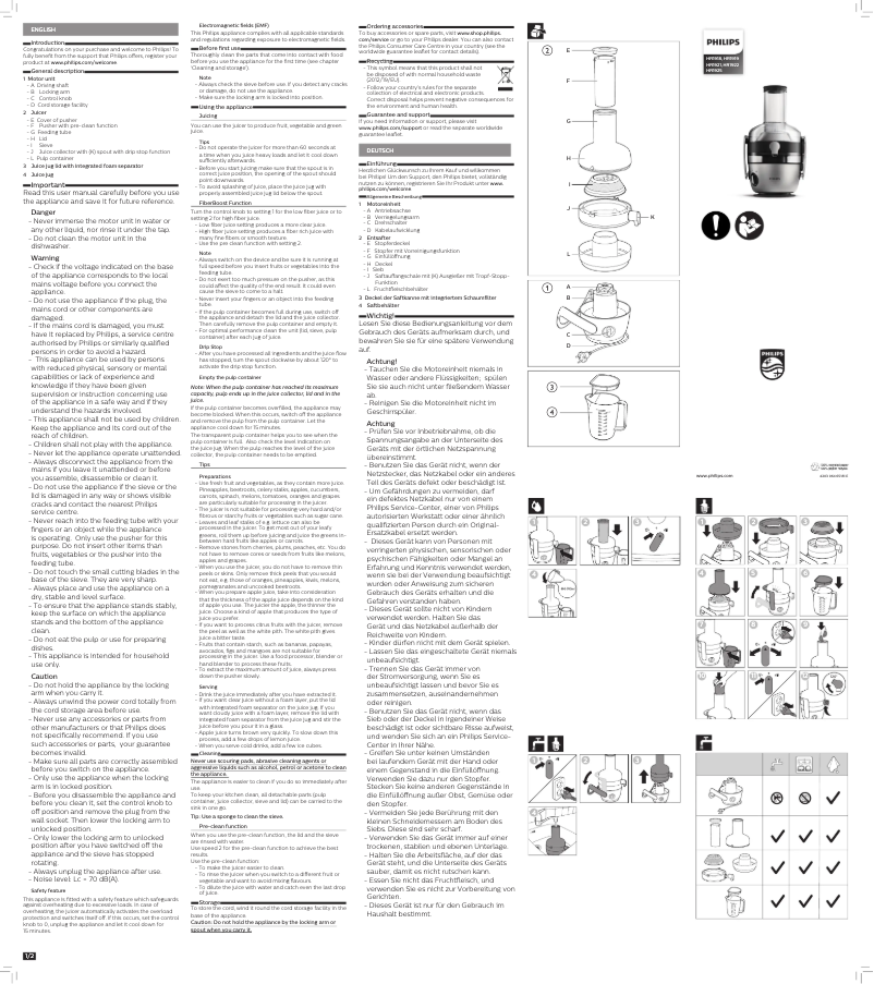 Page 1 de la notice Manuel utilisateur Philips Avance Collection HR1918