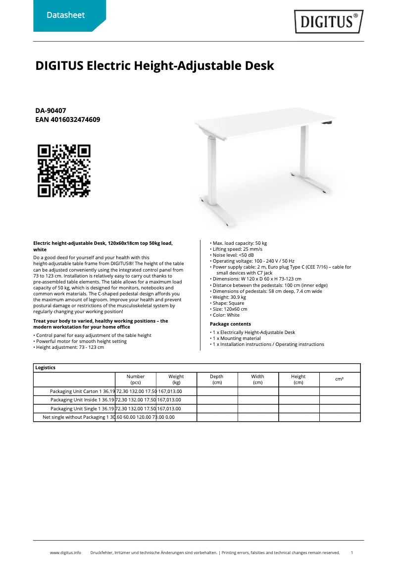 Page 1 de la notice Fiche technique Digitus DA-90407