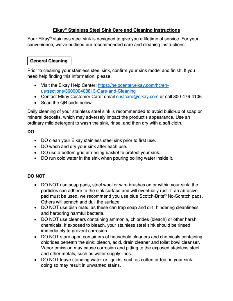 Page 1 de la notice Manuel utilisateur Elkay Lustertone S60194