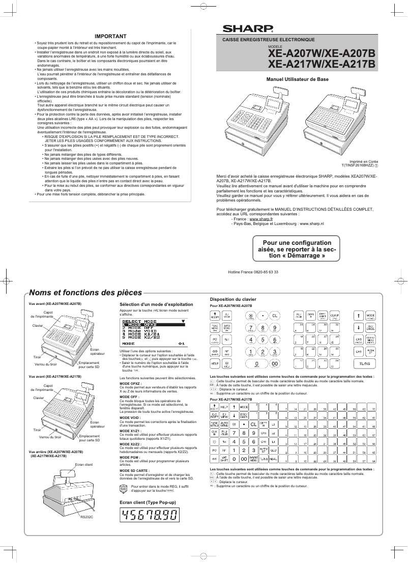 Page 1 de la notice Mode d'emploi Sharp XE-A207B