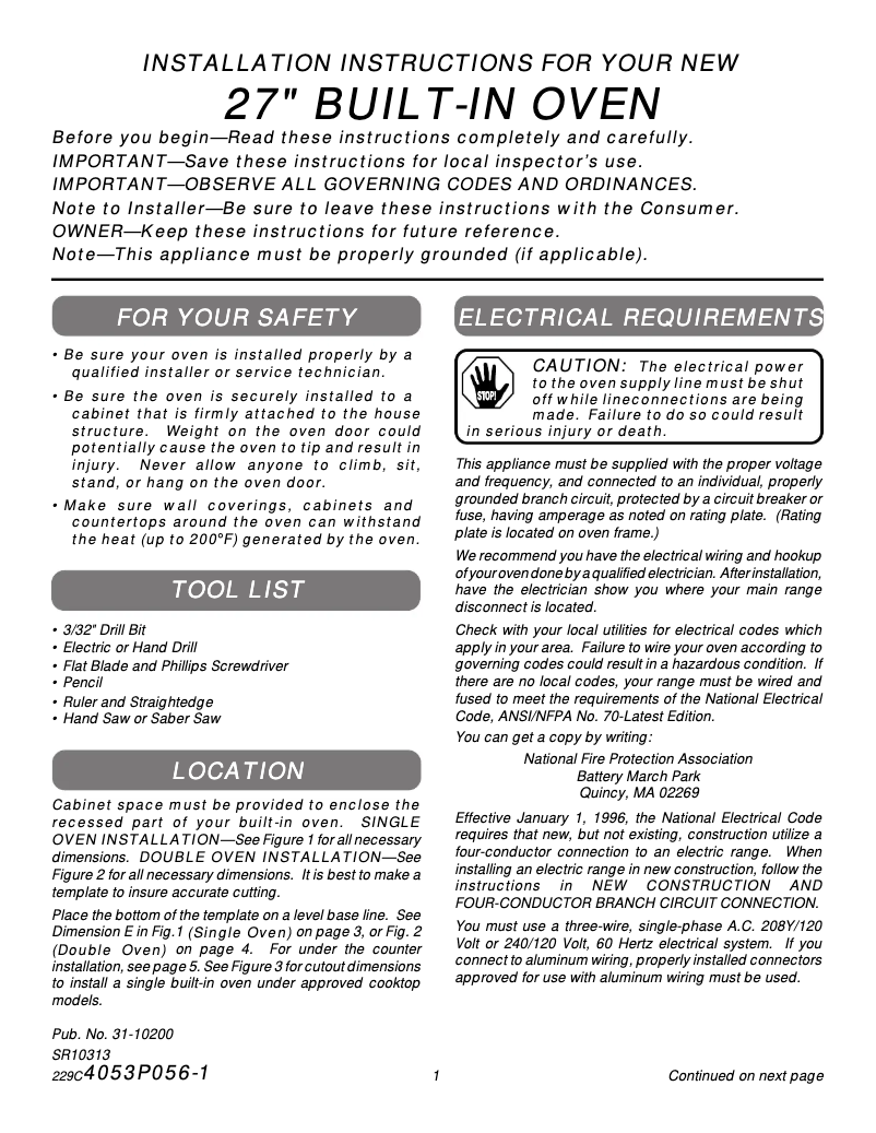 Página 1 del manual Guía de instalación GE Profile JKP56WWWW
