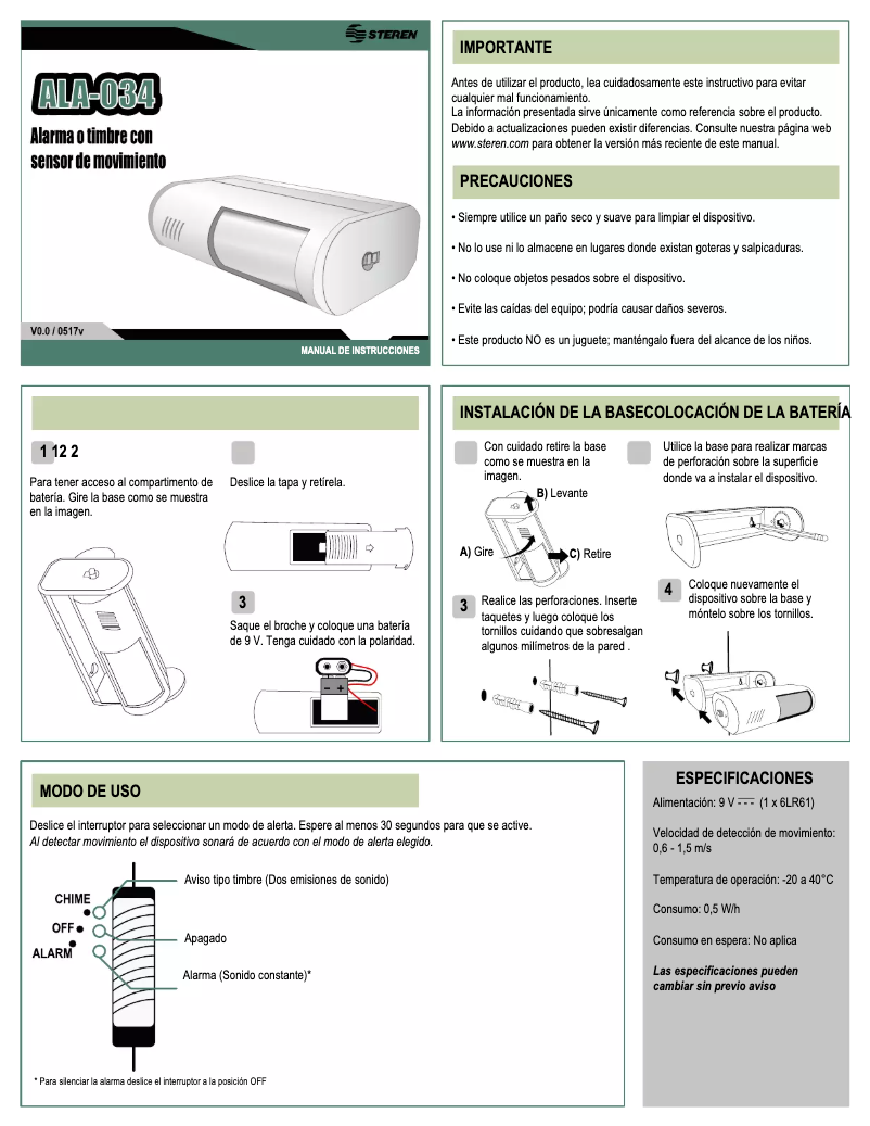 Page 1 de la notice Manuel utilisateur Steren ALA-034