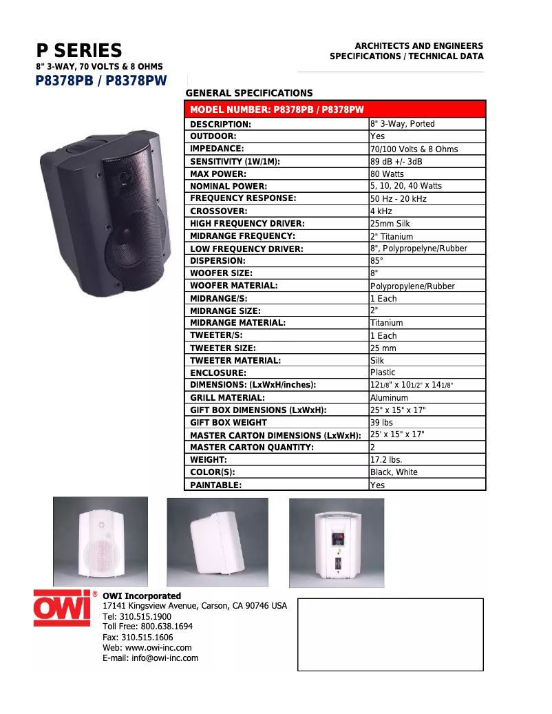 Page 1 de la notice Manuel utilisateur OWI P8378PB