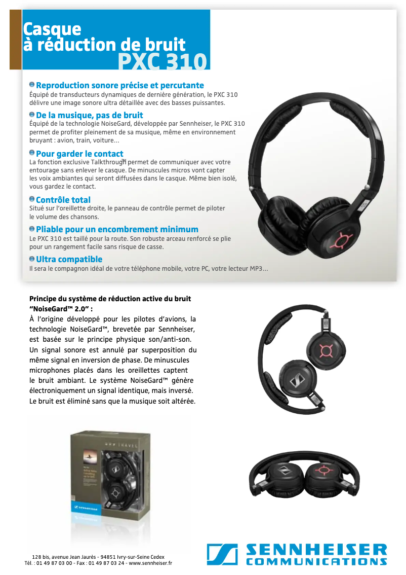 Page 1 de la notice Fiche technique Sennheiser PXC 550-II Wireless