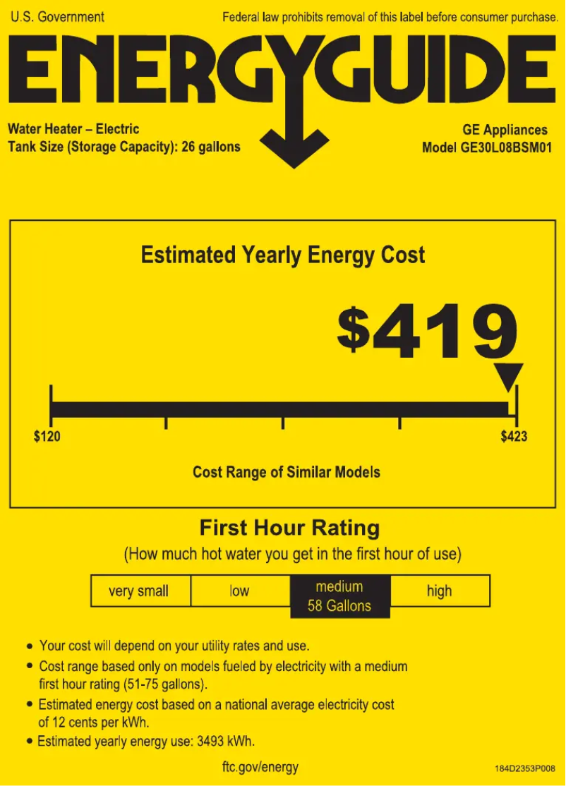 Page n°1 - Label énergétique GE GE30L08BSM