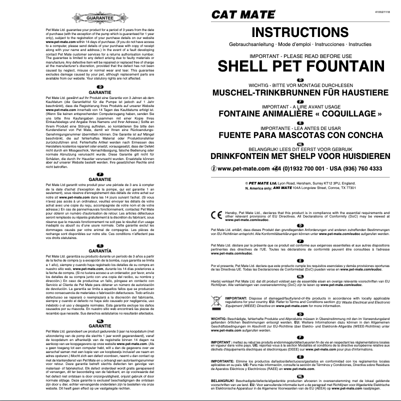 Page 1 de la notice Manuel utilisateur Closer Pets Cat Mate 412