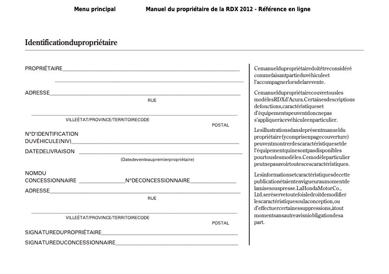 Page 1 of the manual User Manual Acura RDX (2012)
