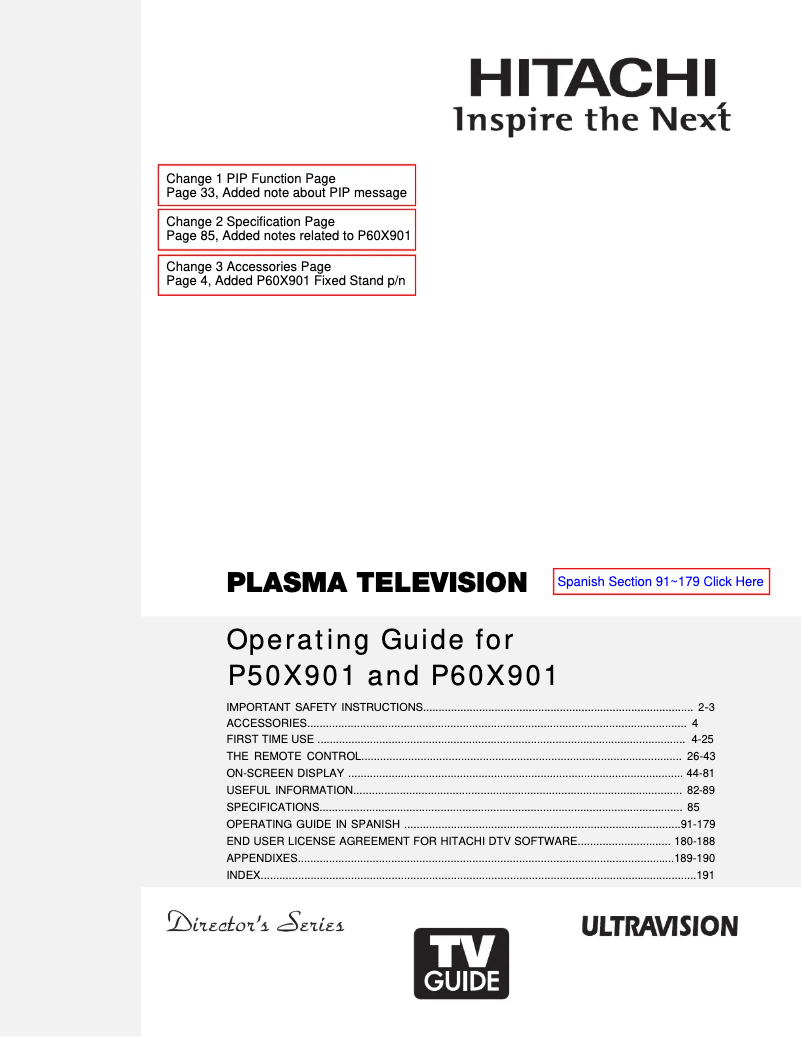 Page 1 de la notice Manuel utilisateur Hitachi P60X901