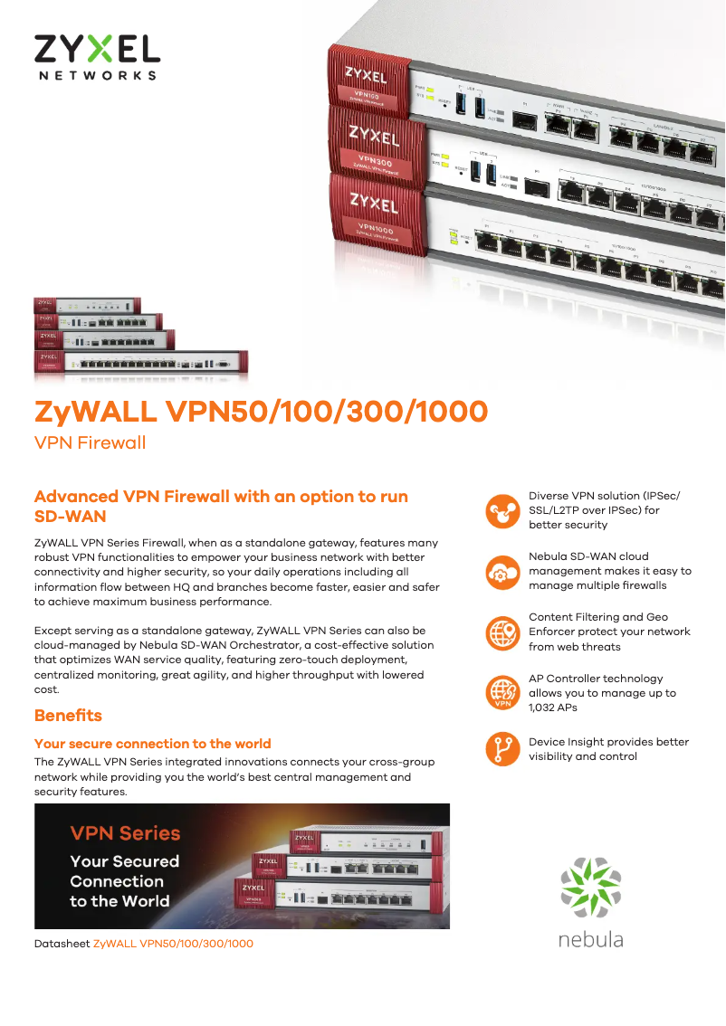 Page 1 de la notice Fiche technique ZyXEL ZyWALL VPN100