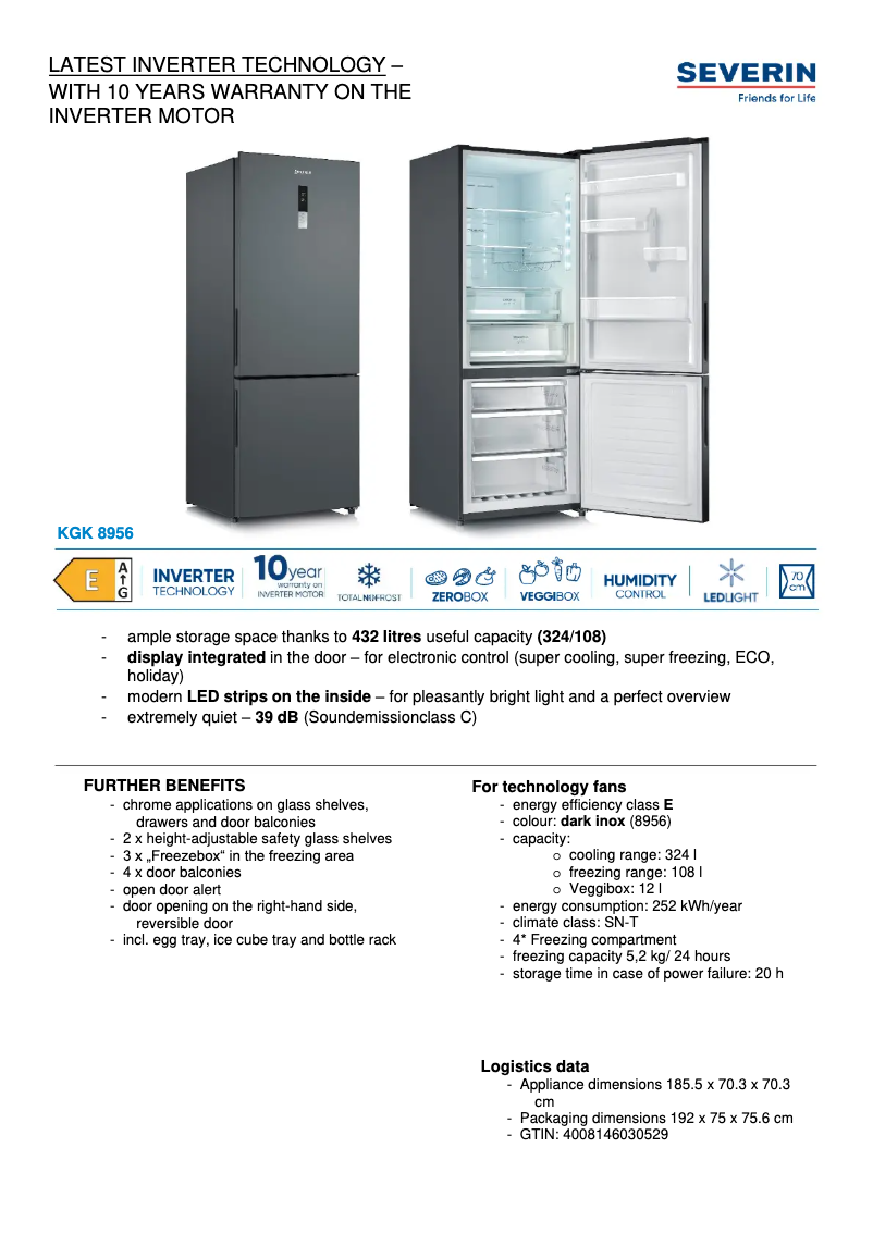 Page 1 de la notice Fiche technique Severin KGK 8956