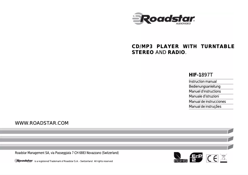 Page 1 de la notice Manuel utilisateur Roadstar HIF-1897T