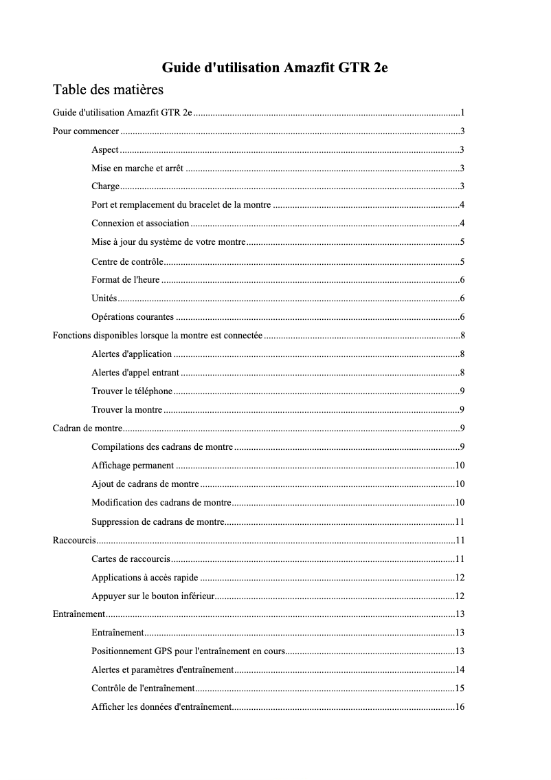Page 1 de la notice Manuel utilisateur Amazfit GTR 2e