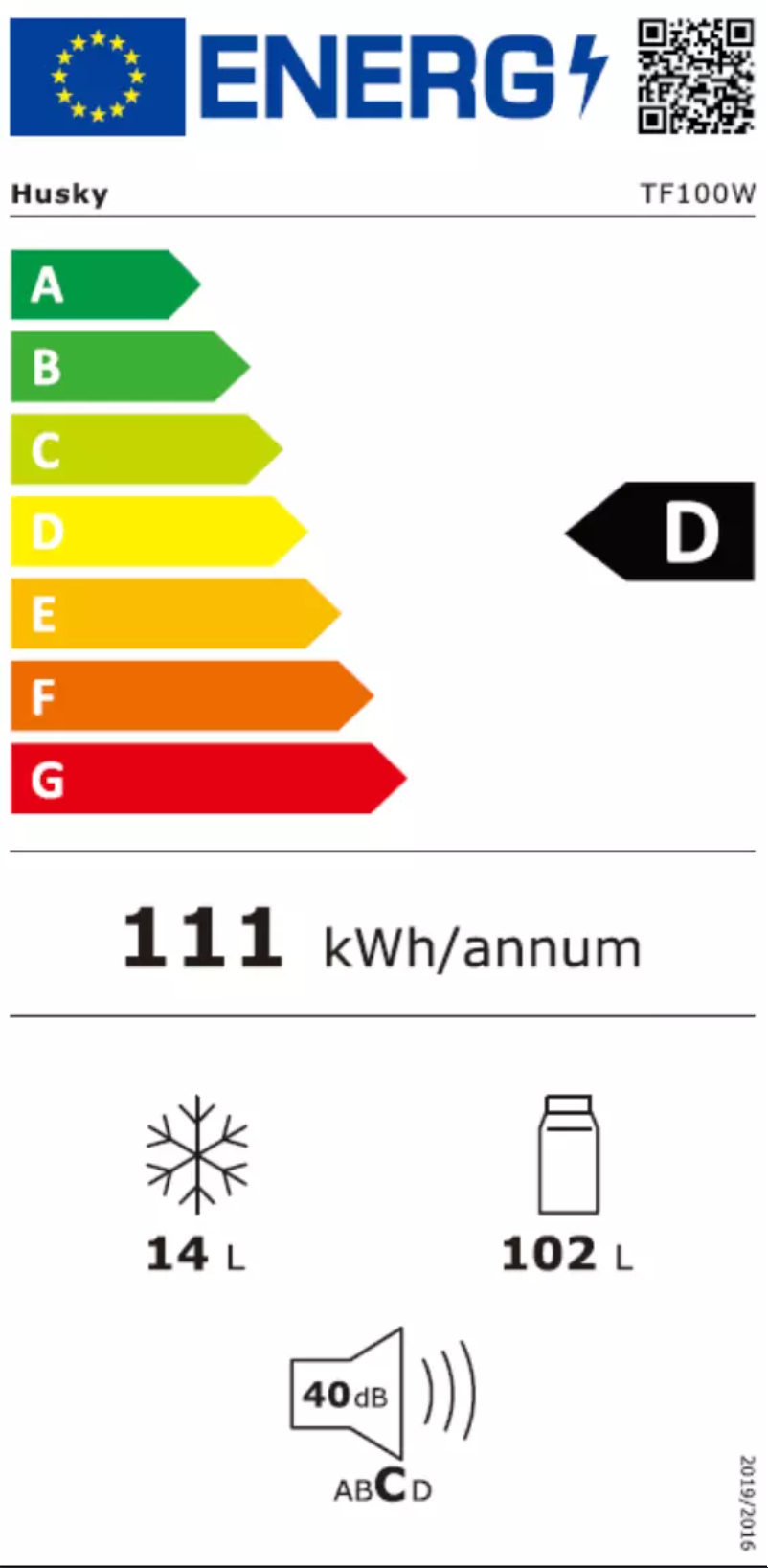 Page 1 de la notice Label énergétique Husky TF100W