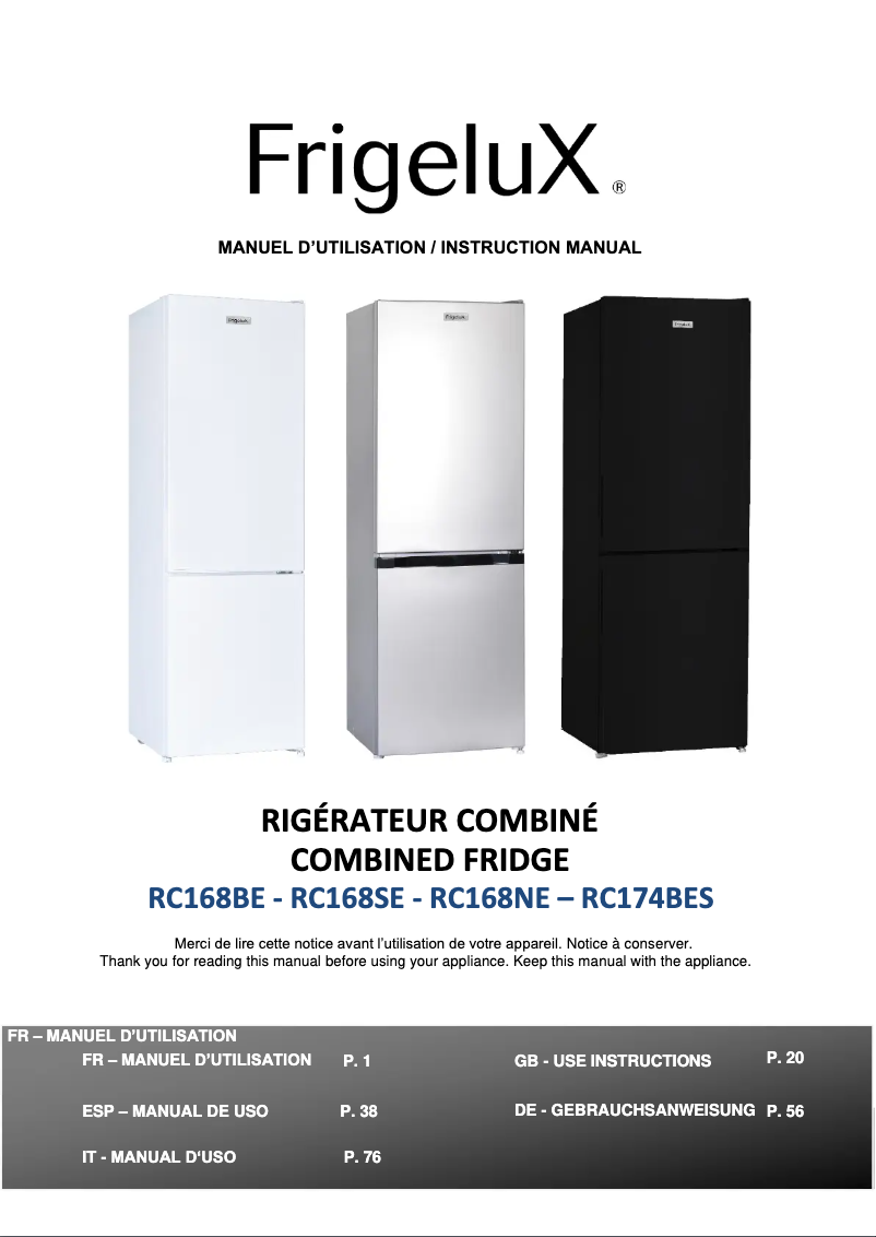 Page 1 of the manual User Manual FrigeluX RC168NE
