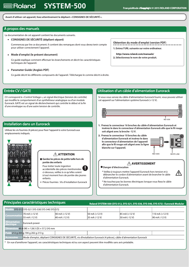 Page 1 of the manual User Manual Roland SYS-530