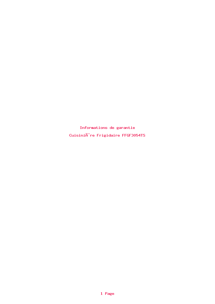 Page 1 de la notice Informations de garantie Frigidaire FFGF3054TS