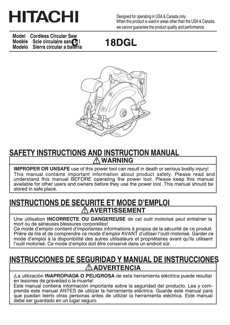 Page 1 de la notice Manuel utilisateur HiKOKI C 18DGL