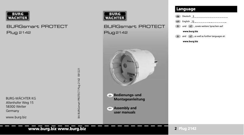Página 1 del manual Manual de usuario Burg Wächter BURGsmart PROTECT Plug 2142
