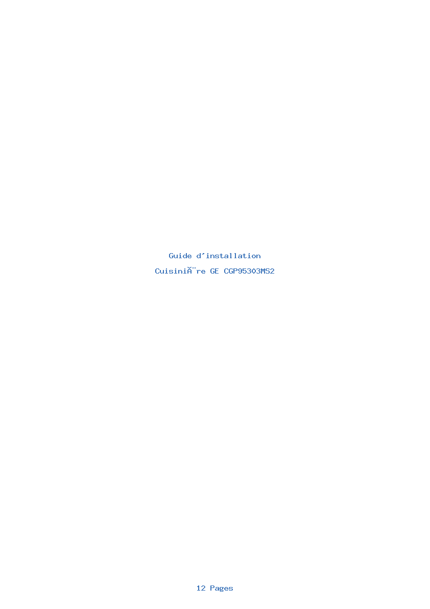 Page 1 de la notice Guide d'installation GE CGP95303MS2