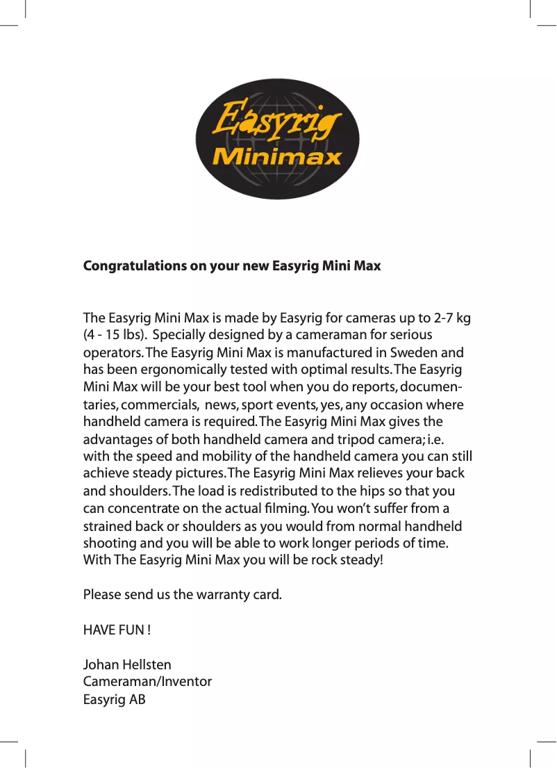 Página 1 del manual Manual de usuario Easyrig Minimax