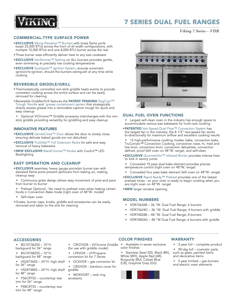 Página 1 del manual Ficha técnica Viking VDR74828BBU