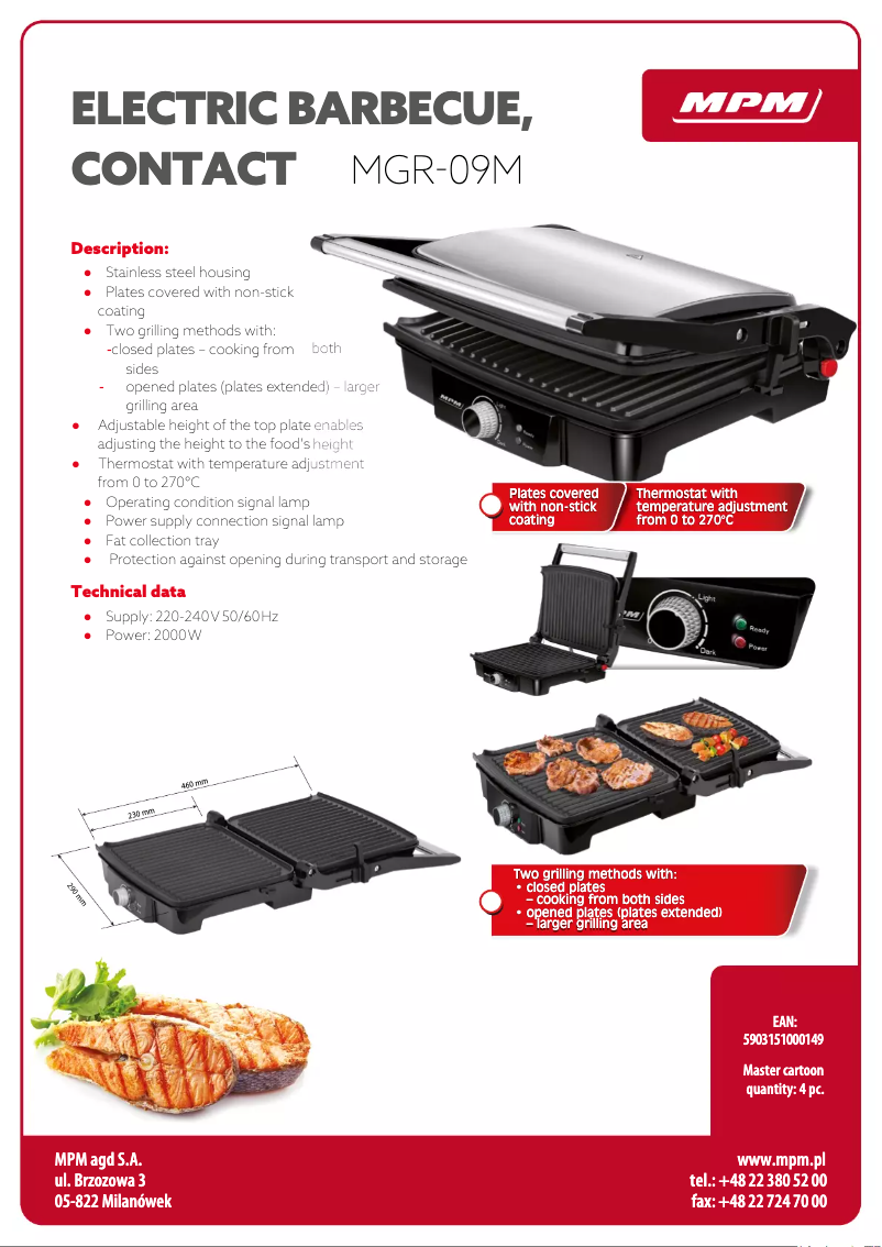 Page 1 de la notice Fiche technique MPM MGR-09M
