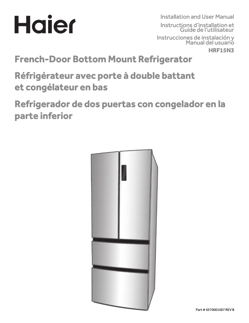 Page 1 de la notice Manuel d'utilisation et d'entretien Haier HRF15N3BGF